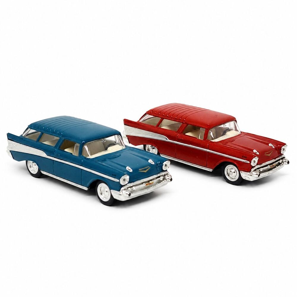 1957 Chevrolet Nomad Diecast Car Lot 1:43 Scale Green Red Wagon Set Pair